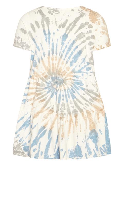 Evans Cream & Blue Tie Dye Tiered Mini T-Shirt Dress 5