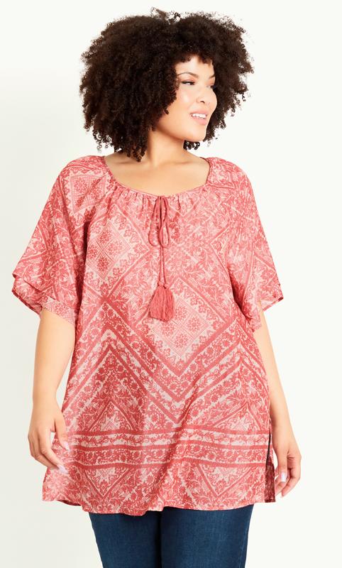 Evans Red Tile Print Tunic Top 2