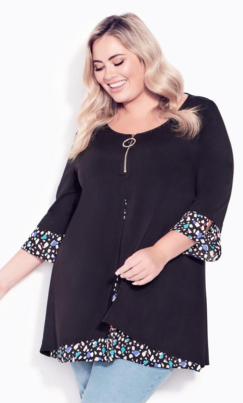 Plus Size  Avenue Black Abstract Print Double Layered Blouse