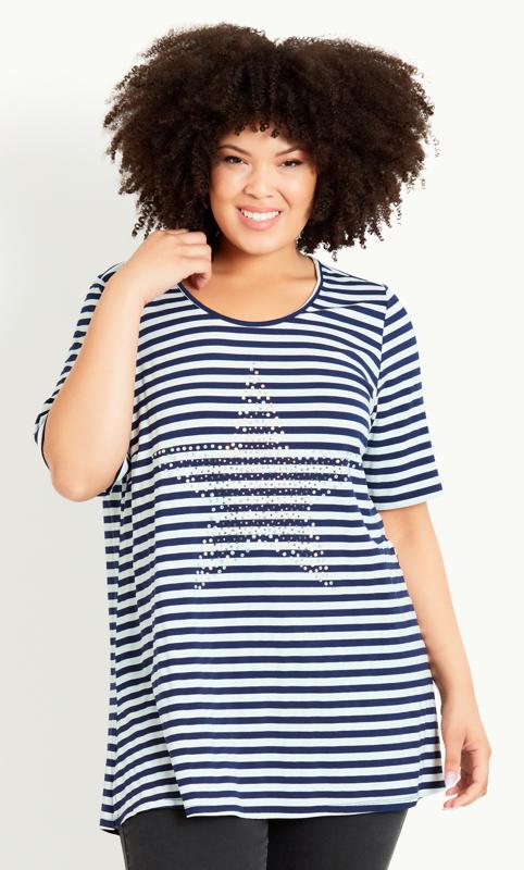Evans Blue & White Stripe Studded Star T-Shirt 2