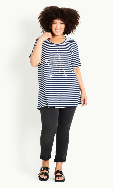Plus Size  Evans Blue & White Stripe Studded Star T-Shirt