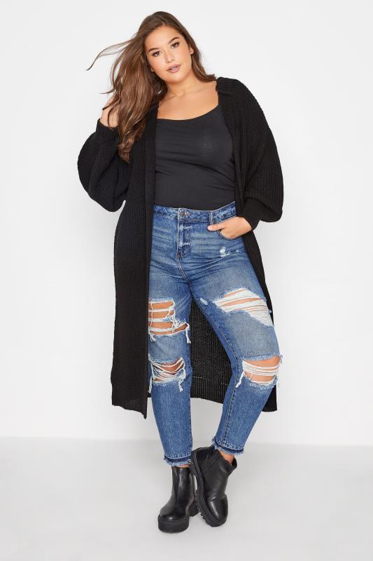 Plus Size Curve Black Hooded Longline Cardigan | Yours Clothing 1