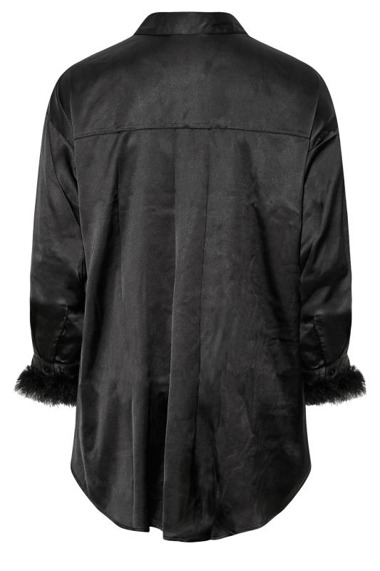 LIMITED COLLECTION Plus Size Black Fluff Trim Satin Shirt | Yours Clothing  7