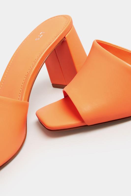 LTS Orange Faux Leather Block Heel Mules In Standard Fit | Long Tall Sally 5
