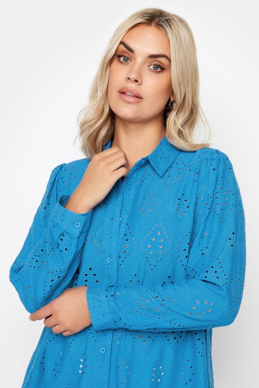 YOURS Plus Size Blue Broderie Anglaise Shirt | Yours Clothing 4