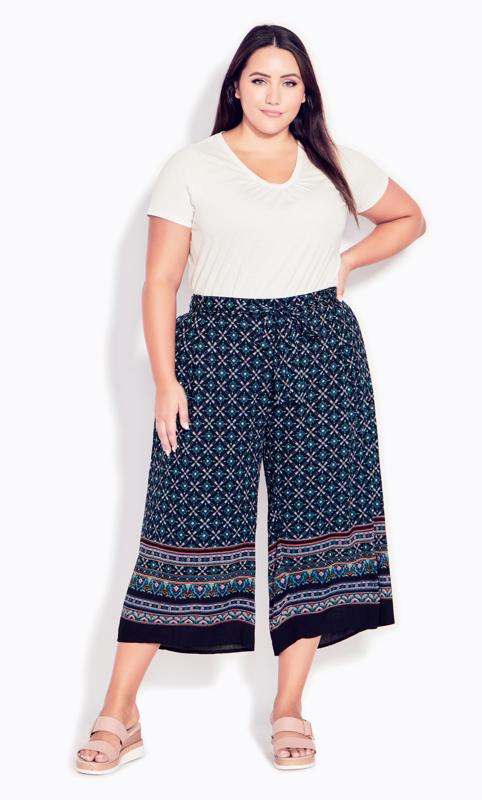 Pull On Navy Print Culotte 1