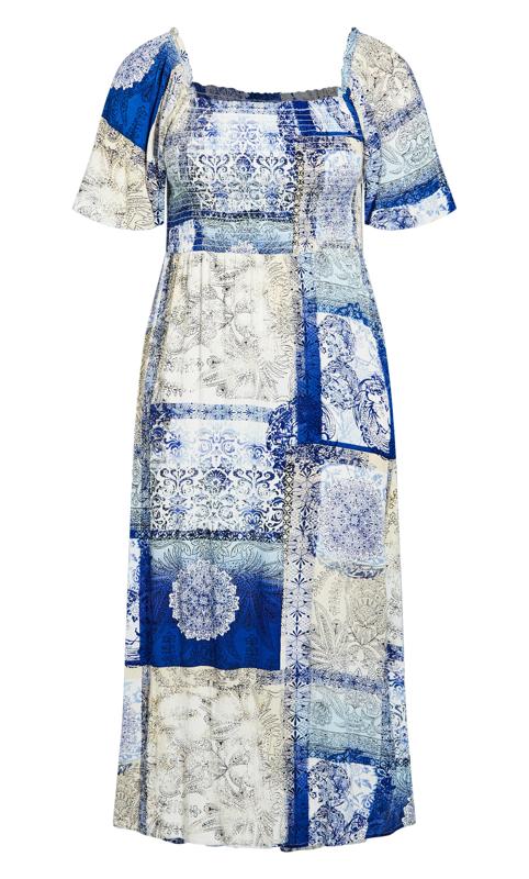 Evans Blue Patchwork Print Milkmaid Midi Dress 3