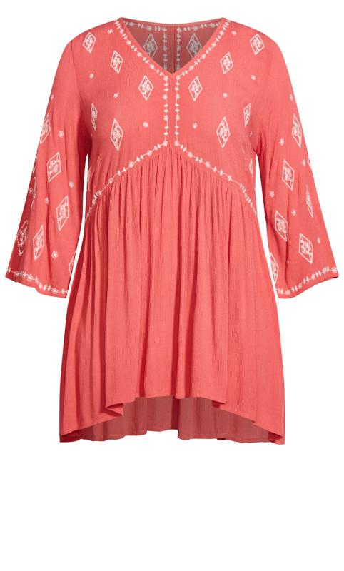Evans Pink & White Floral Embroided Tunic Top 4