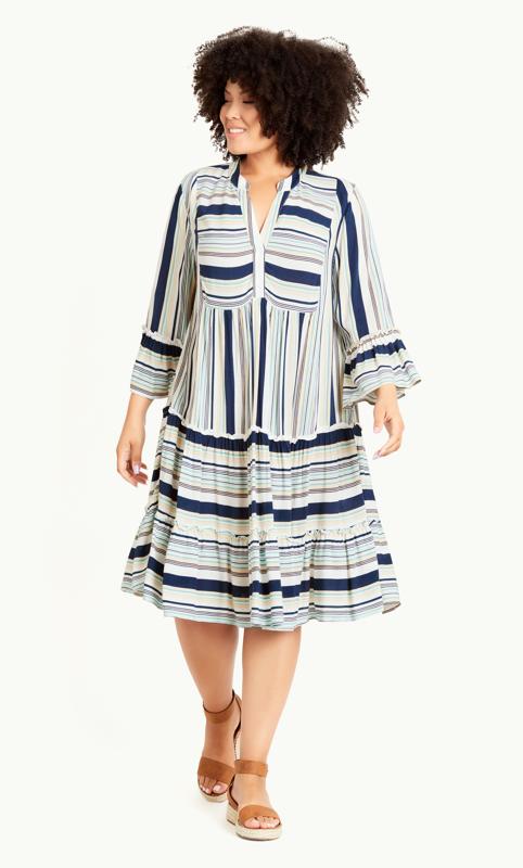 Plus Size  Evans Navy Shilah Stripe Dress