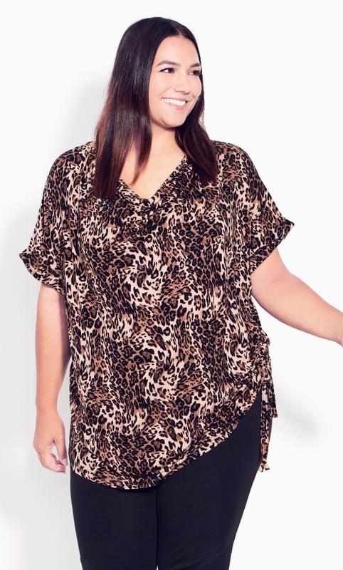 Sleeveless Cowl Side Ruched Leopard Print Top 1