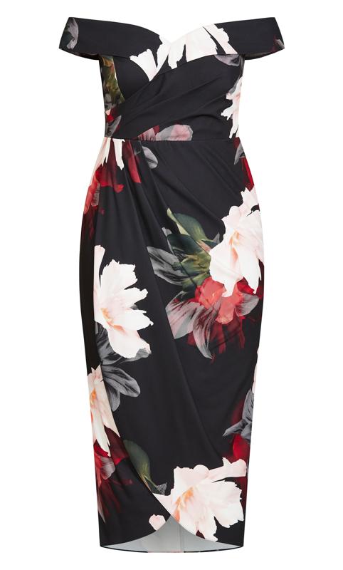 Evans Black Floral Print Bardot Midi Dress 4