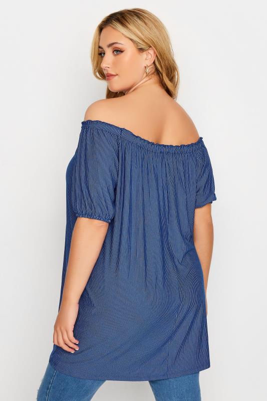 Plus Size Blue Stripe Bardot Top | Yours Clothing 3
