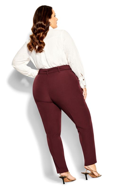 Evans Burgandy Red Belted Straight Leg Trousers 4