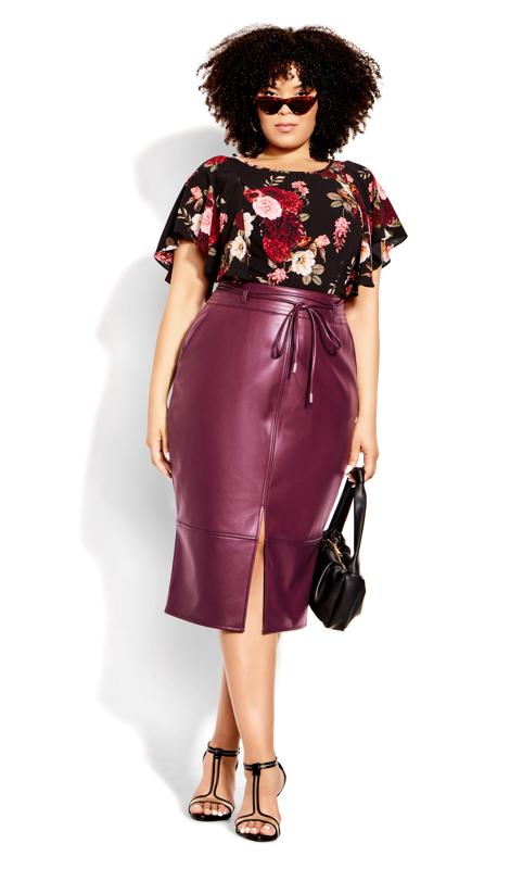  Tallas Grandes City Chic Purple Faux Leather Midi Skirt