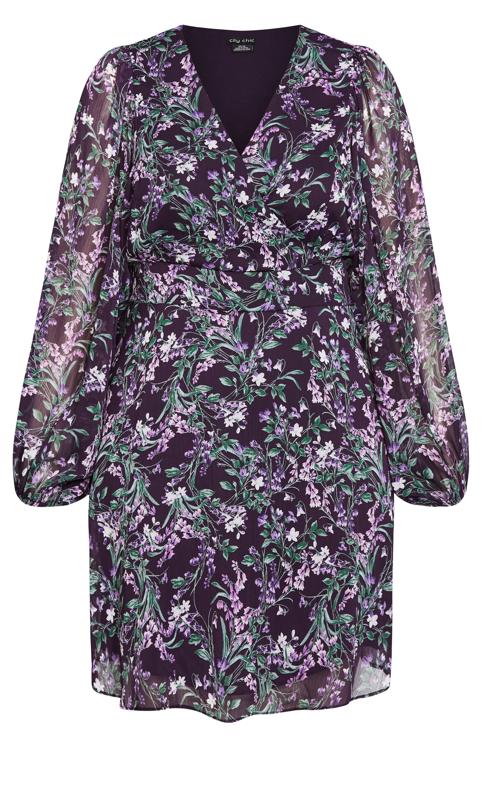 Evans Purple Floral Long Sleeve Wrap Dress 5