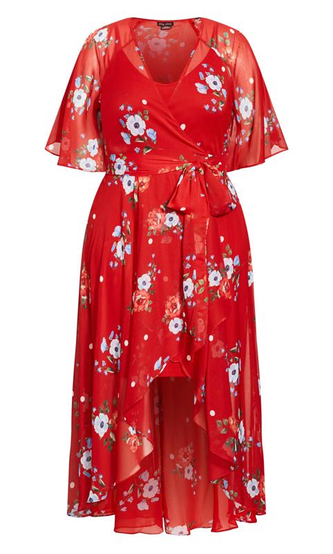 Evans Red Floral Print Wrap Midi Dress 3
