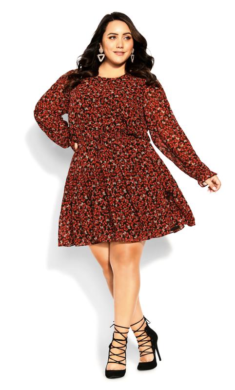 Plus Size  City Chic Red Berry Print Mini Dress