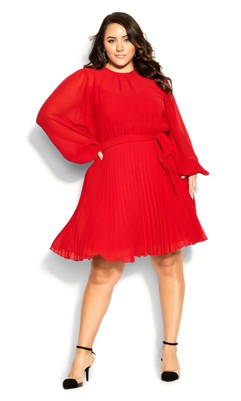 Evans Red Pleat Detail Dress 1