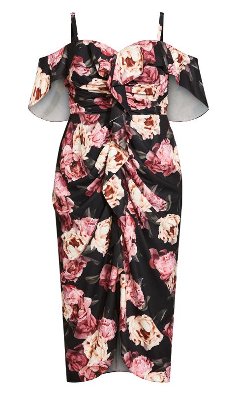 City Chic Black & Pink Floral Ruffle Midi Dress 5