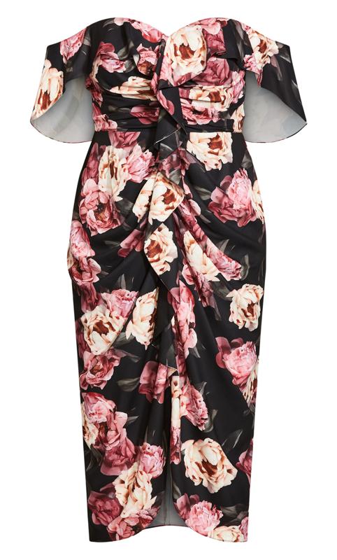 City Chic Black & Pink Floral Ruffle Midi Dress 7