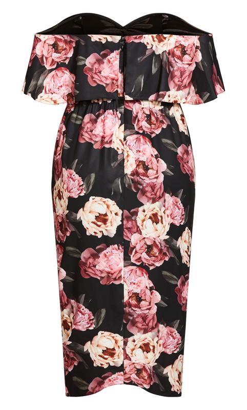 City Chic Black & Pink Floral Ruffle Midi Dress 8