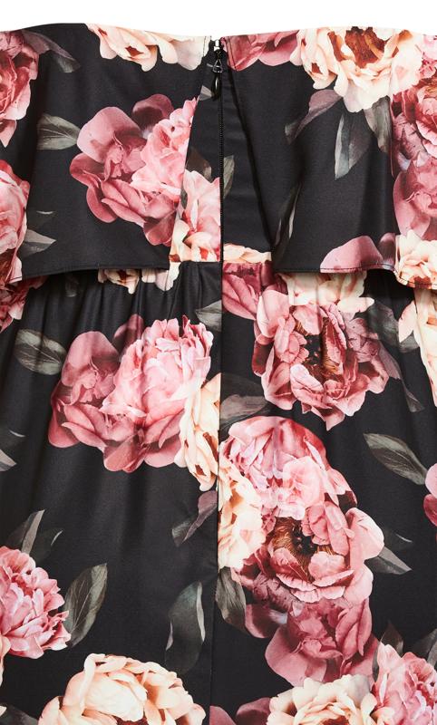 City Chic Black & Pink Floral Ruffle Midi Dress 9