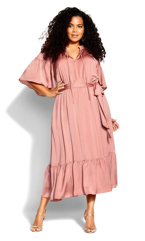 Plus Size  City Chic Pink Satin Smock Maxi Dress