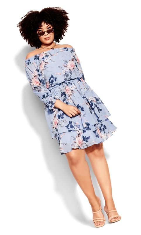 Plus Size  City Chic Blue Floral Bardot Dress