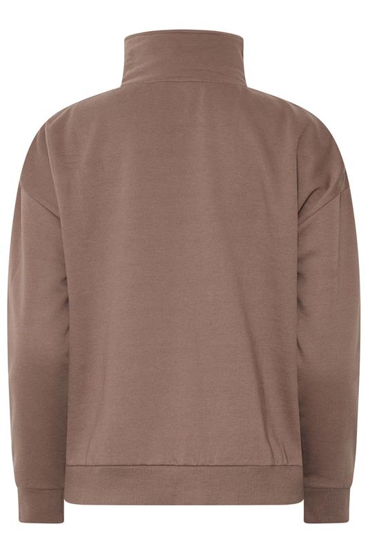 PixieGirl Petite Women's Mocha Brown Funnel Neck Half Zip Sweatshirt | PixieGirl  6