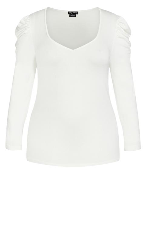 Evans White Long Ruched Sleeve Top 5