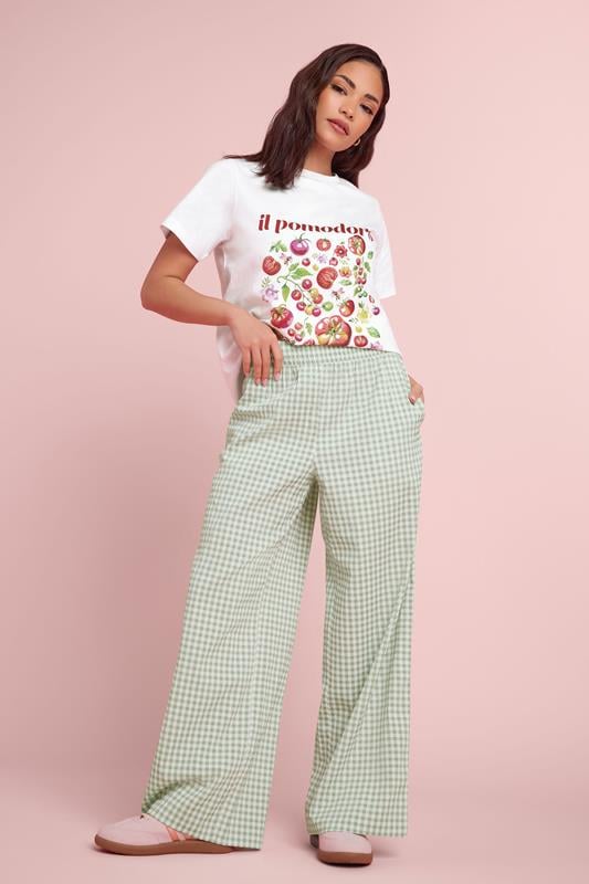 PixieGirl Petite Green Gingham Wide Leg Trousers