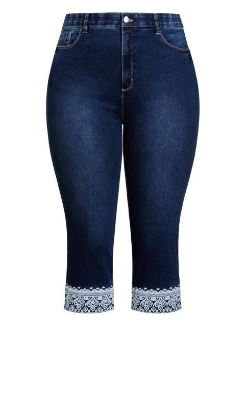 Evans Blue Mid Wash Cropped Embroidered Jeans 4
