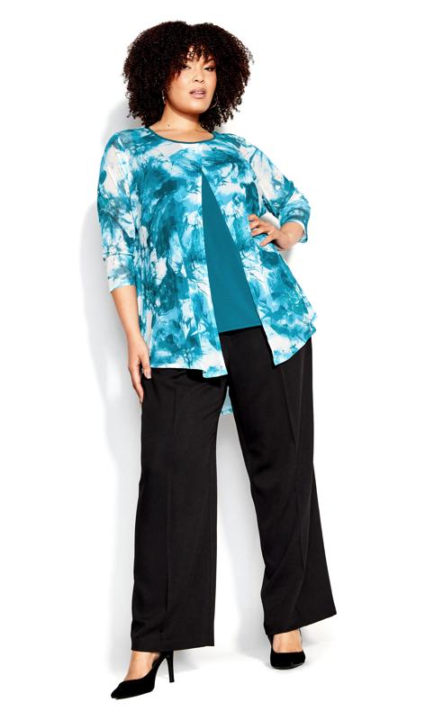Evans Blue Abstract Floral Open Front Blouse 7