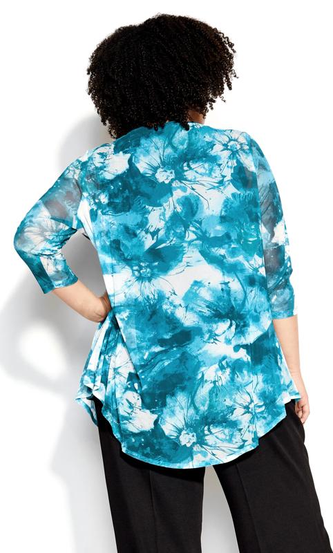 Evans Blue Abstract Floral Open Front Blouse 8