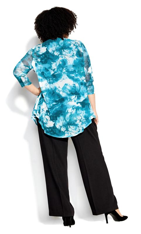 Evans Blue Abstract Floral Open Front Blouse 9