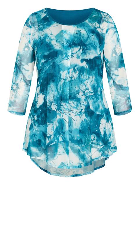 Evans Blue Abstract Floral Open Front Blouse 10