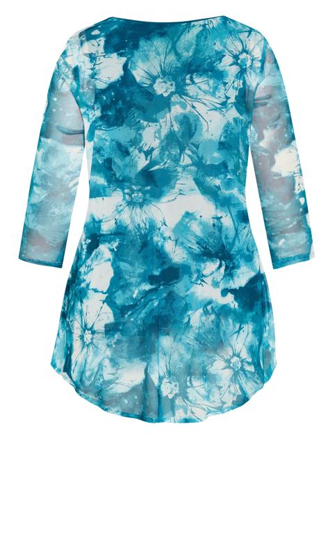 Evans Blue Abstract Floral Open Front Blouse 11