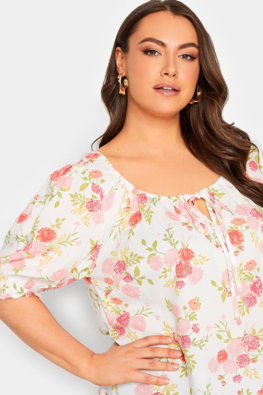 YOURS Plus Size White Floral Tie Front Top | Yours Clothing 4