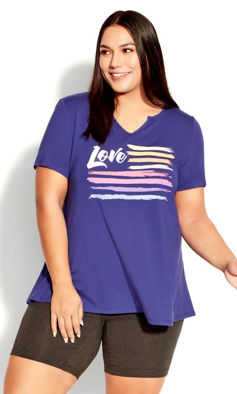 Evans 'Love' Stripe Notch Neck T-Shirt 3