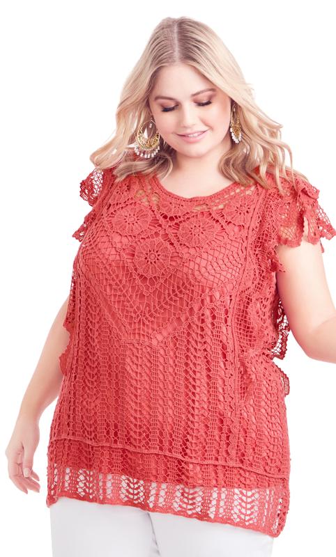 Plus Size  Evans Pink Samara Crochet Top