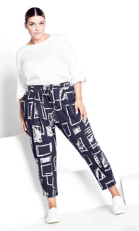 Evans Navy Blue Abstract Print Formal Joggers 1