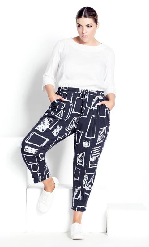 Evans Navy Blue Abstract Print Formal Joggers 2