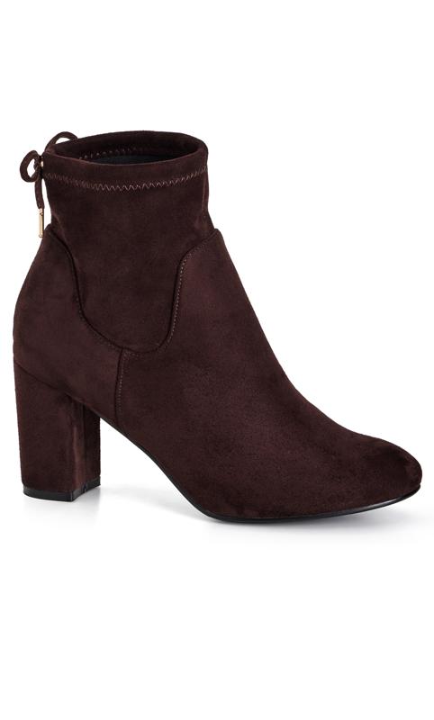 Evans WIDE FIT Brown Faux Suede Heeled Ankle Boot 1