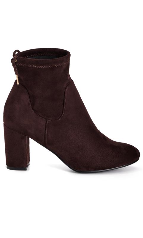 Evans WIDE FIT Brown Faux Suede Heeled Ankle Boot 2