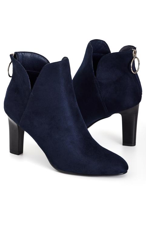 Evans Navy WIDE FIT Suede Effect Heeled Ankle Boot 6