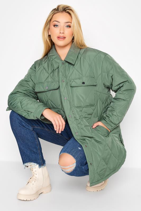 Plus Size Green Lightweight Diamond Quilted Jacket | Yours Clothing 4