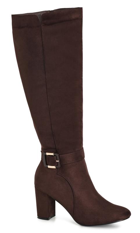  Evans Chocolate Brown WIDE FIT Buckle Knee High Boots