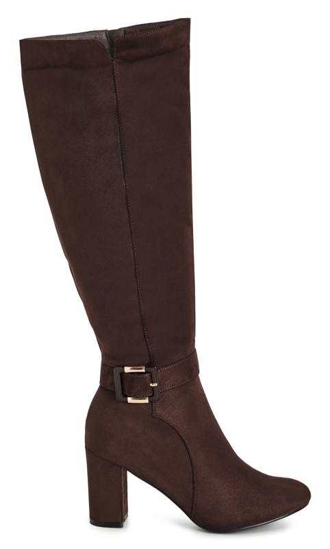 Evans Chocolate Brown WIDE FIT Buckle Knee High Boots 2