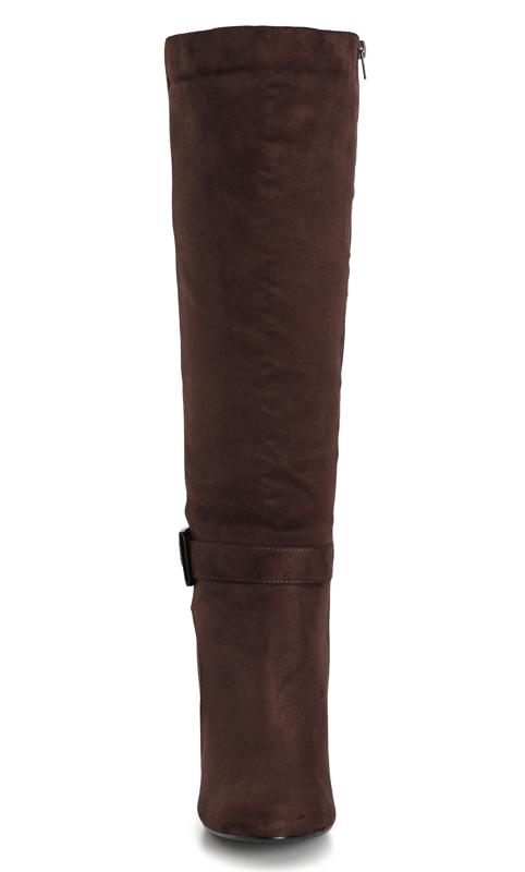 Evans Chocolate Brown WIDE FIT Buckle Knee High Boots 5
