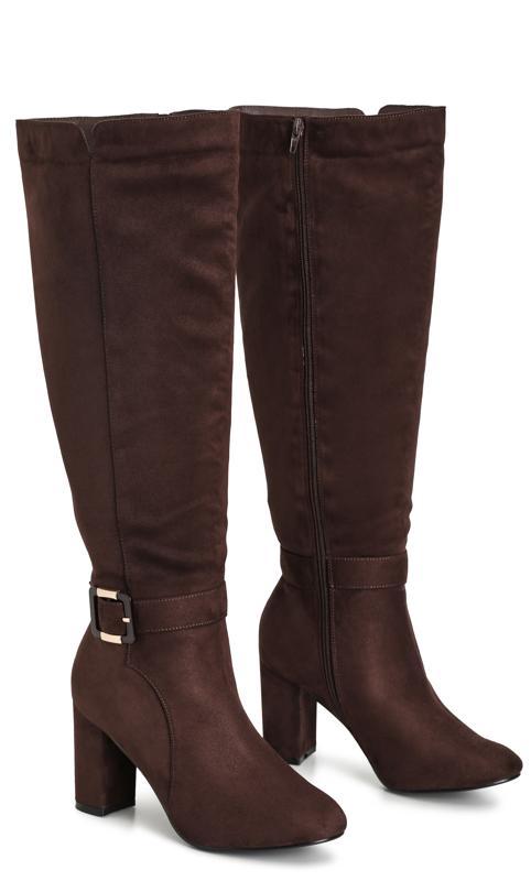 Evans Chocolate Brown WIDE FIT Buckle Knee High Boots 6